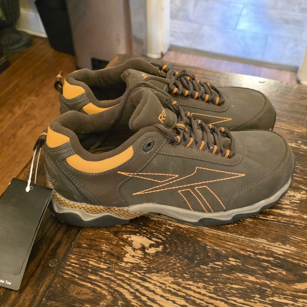 Reebok Men's Brown Athletic Sneakers with Orange Accents